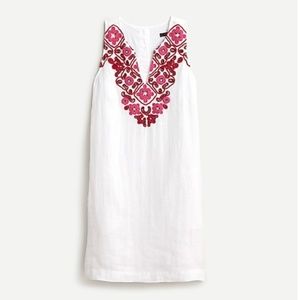 JCrew Button-back linen shift dress with embroidery